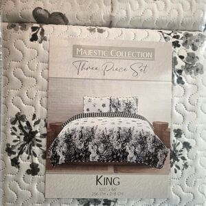 IC COLLECTION King Quilt Set - Black and White Floral